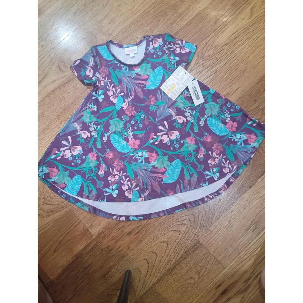 LuLaRoe Gracie Kids Tunic Top Size 2 Purple Floral Tropical High Low NWT